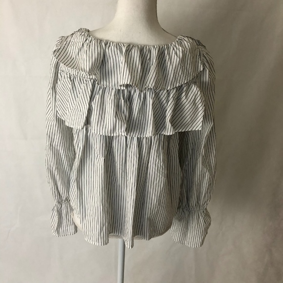 GAP WOMEN'S RUFFLE BLACK AND WHITE STRIPED CUTE TO - Picture 6 of 7